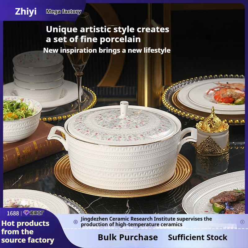 Taipei National Palace Museum Cultural and Creative Jingdezhen Ceramic Tableware Gift Set Custom Housewarming New Home Bowl and Plate Set for Home Use