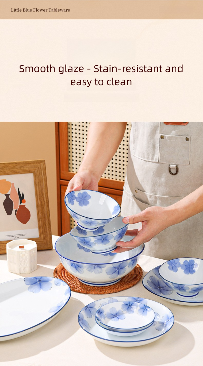 Jingdezhen Underglaze Ceramic Bowl and Plate Set 2025 New Household Tableware Bowl Dish Rice Bowl Vegetable Plate Soup Bowl