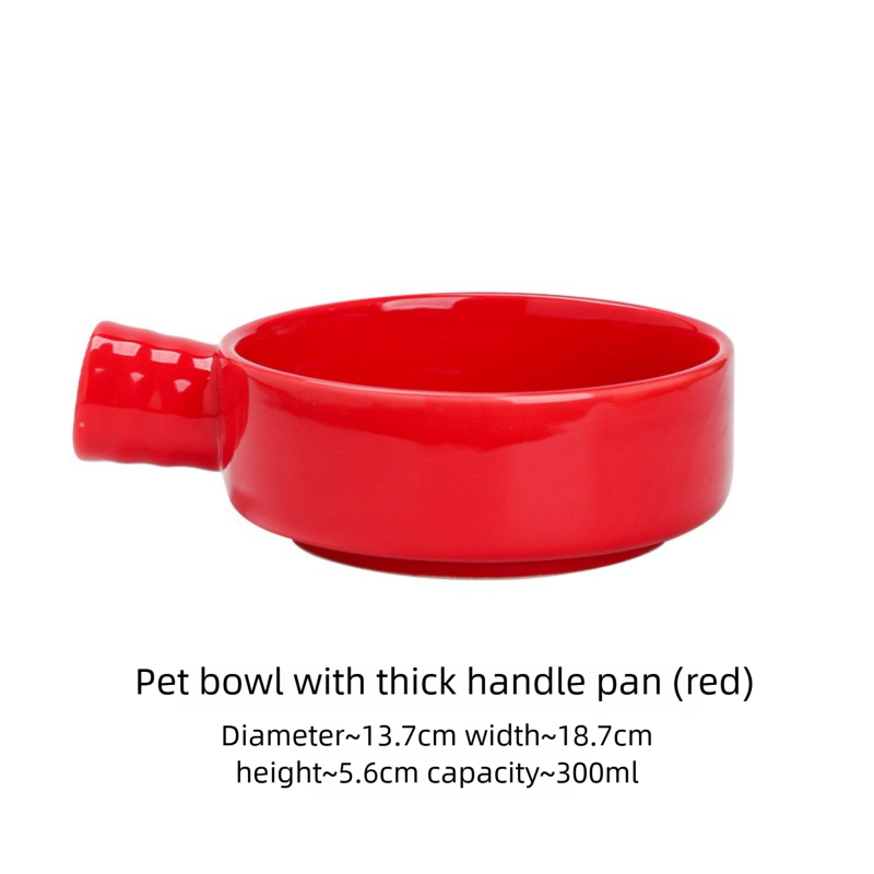 Jingdezhen Ceramic Flat Bottom Bowl Cat Bowl Ceramic Slow Feeder Bowl Single Handle Drinking Bowl Anti-Black Chin Can Food Bowl Pet Bowl