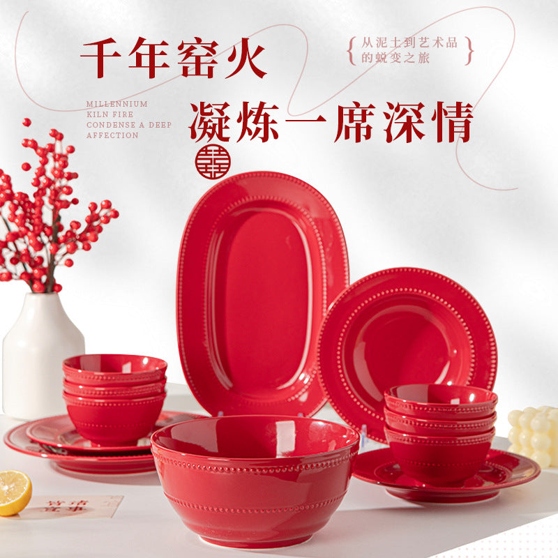 Newlywed Wedding Engagement Gift for Newlyweds Household Tableware Set Housewarming New Home French Relief Bowl Plate Gift Box
