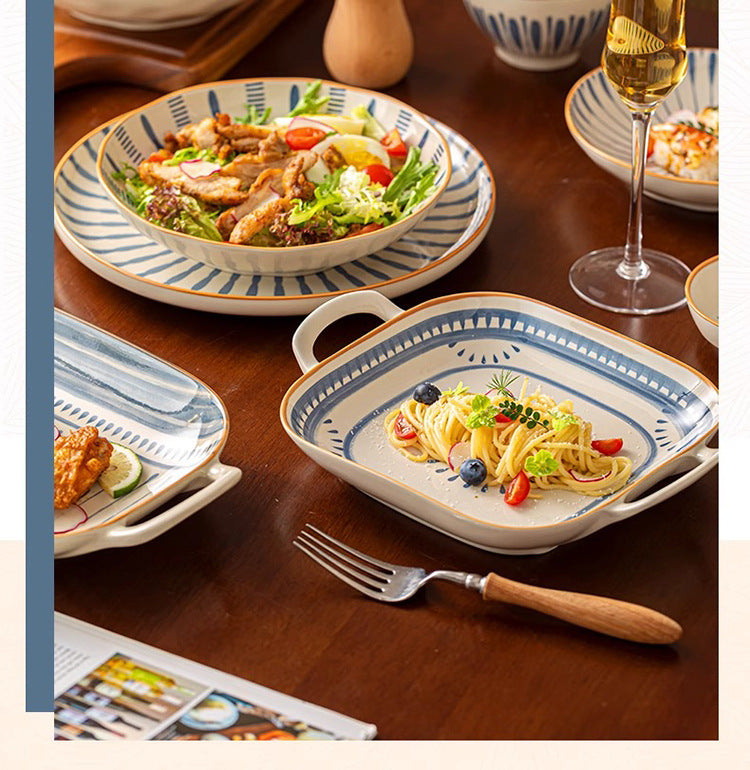 Minimalist Underglaze Ceramic Tableware Bowl and Plate Set Household Especially Beautiful Rice Bowl Deep Soup Plate Wholesale