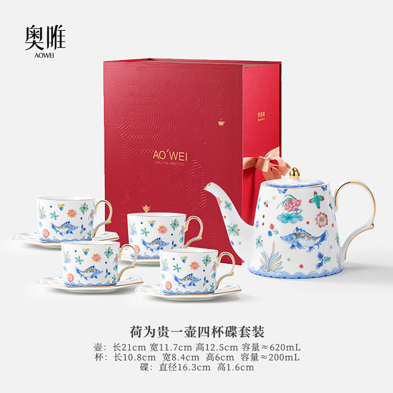 Jingdezhen Ceramic Custom Cup Saucer Teapot Teacup Afternoon Tea Set Housewarming Gift Coffee Cup Set Gift Box