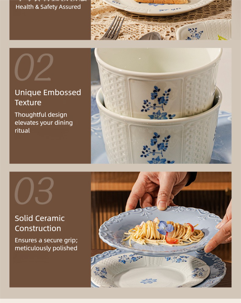 French Retro Tableware Set 2025 New High-Value Bowls Plates Tableware Housewarming New Home Bowl and Plate Set for Home Use
