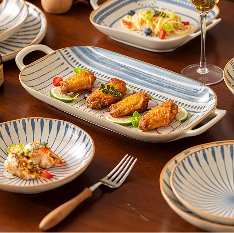 Minimalist Underglaze Ceramic Tableware Bowl and Plate Set Household Especially Beautiful Rice Bowl Deep Soup Plate Wholesale