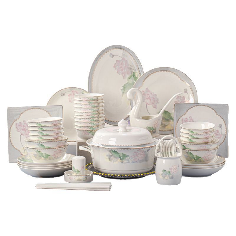 Jingdezhen Ceramic Tableware Set Bowl Household New Chinese Style Housewarming Gift Bowl Plate Dish Set Household