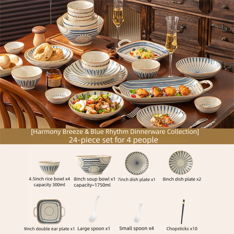 Minimalist Underglaze Ceramic Tableware Bowl and Plate Set Household Especially Beautiful Rice Bowl Deep Soup Plate Wholesale