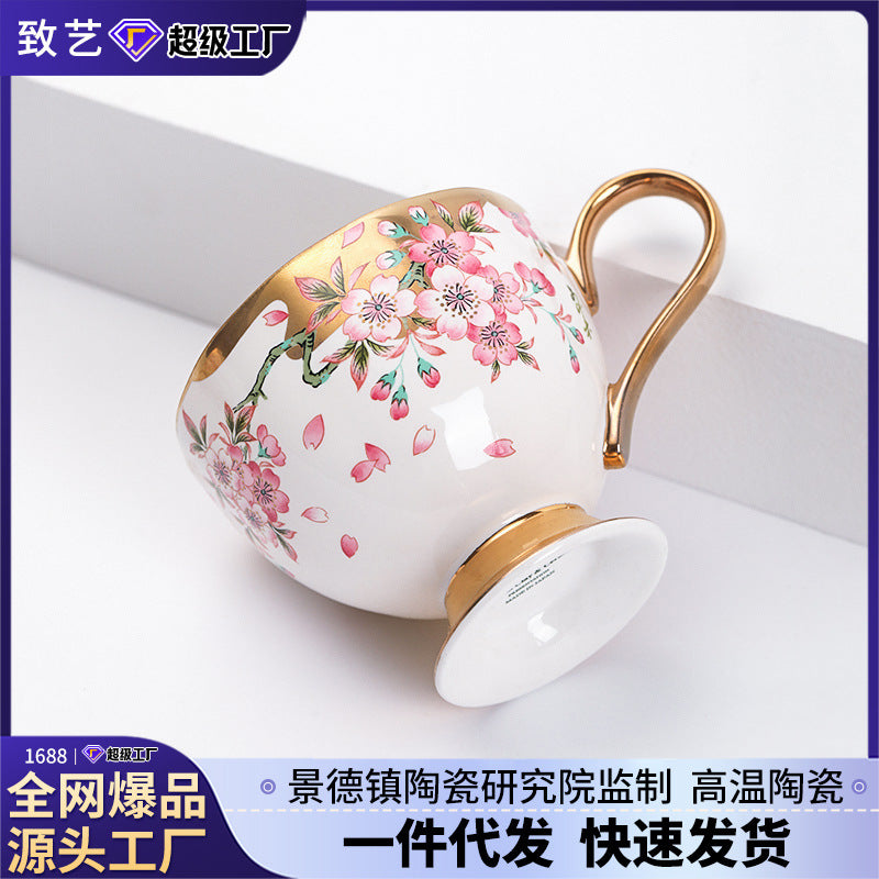 Jingdezhen Ceramic Coffee Cup Custom High-Value Retro Floral Cup and Saucer Set Housewarming Gift Birthday Present