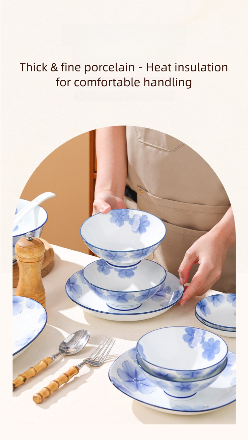 Jingdezhen Underglaze Ceramic Bowl and Plate Set 2025 New Household Tableware Bowl Dish Rice Bowl Vegetable Plate Soup Bowl