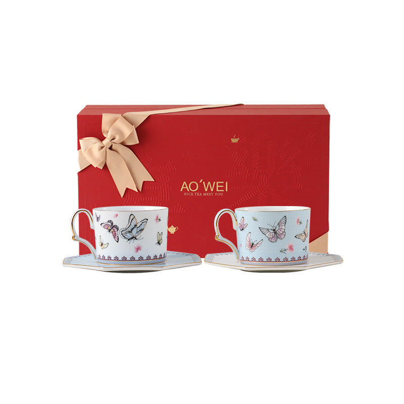 Jingdezhen High White Porcelain Coffee Cup and Saucer Custom Set Gift Box Afternoon Tea Set High Aesthetic Gift