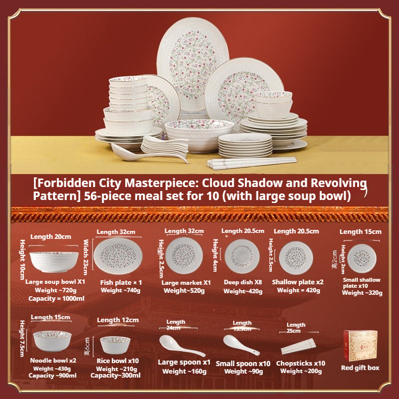 Taipei National Palace Museum Cultural and Creative Jingdezhen Ceramic Tableware Gift Set Custom Housewarming New Home Bowl and Plate Set for Home Use