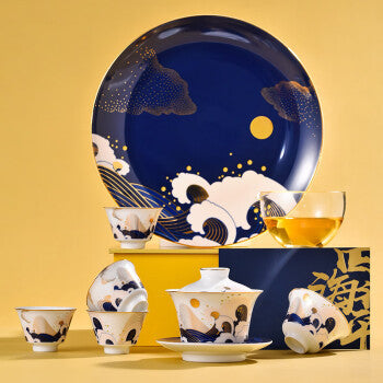 Jingdezhen Blue and White Tea Set Custom High-end Business Gift Gaiwan Teacup Set Housewarming Gift