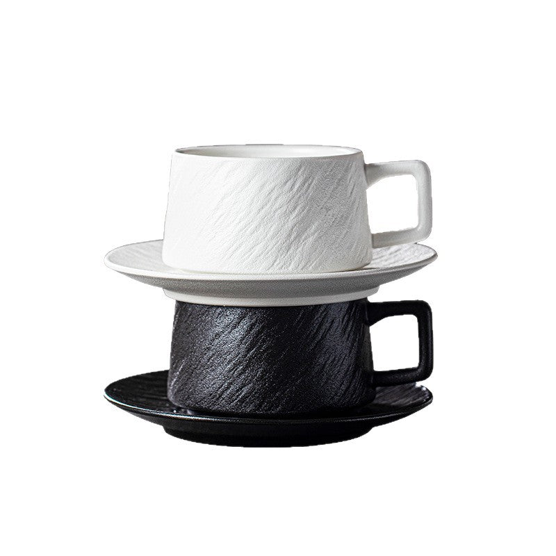 Nordic Black and White Ceramic Cup with Saucer Afternoon Tea Coffee Cup Latte Frosted Retro Stone Pattern Ceramic Cup Simple Tea Cup