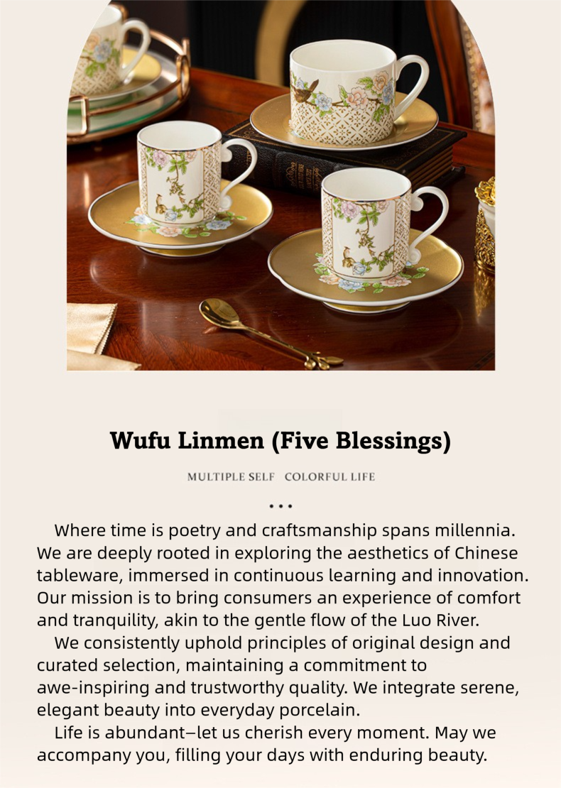 Qinsehe Ming Bone China Light Luxury Ceramic High-end Afternoon Tea Coffee Cup Set with Cup Saucer Wholesale Gift