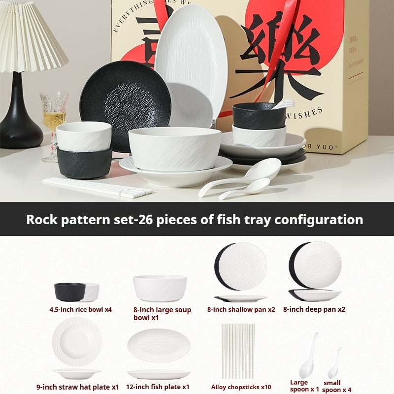 Underglaze Color Tableware Set Source Factory Custom 2024 New High-end Bowl Set Light Luxury Bowl and Plate Set for Home Use