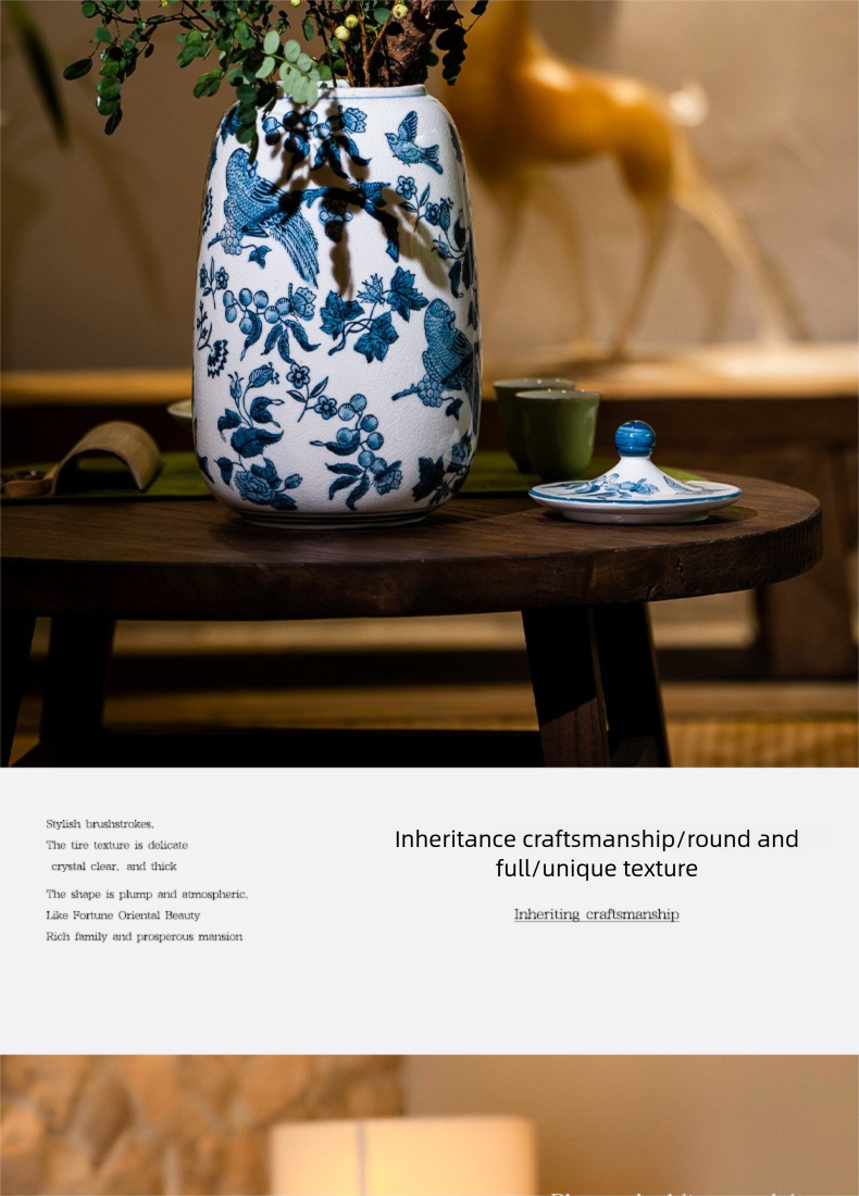 Large Ceramic Vase Manufacturer Light Luxury Blue and White Pastel Craft Porcelain Vase Customization Jingdezhen Decorative Ornament