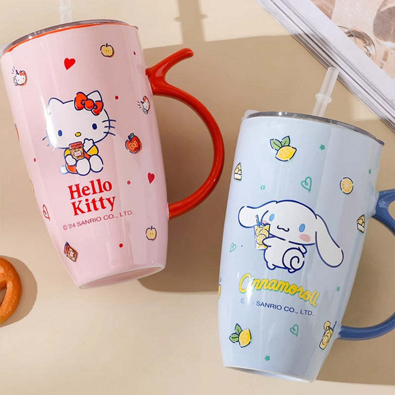 Ceramic Mug Couple Ceramic Cup Large Capacity Straw Cup Office High-Value Home Water Cup Girl's Gift
