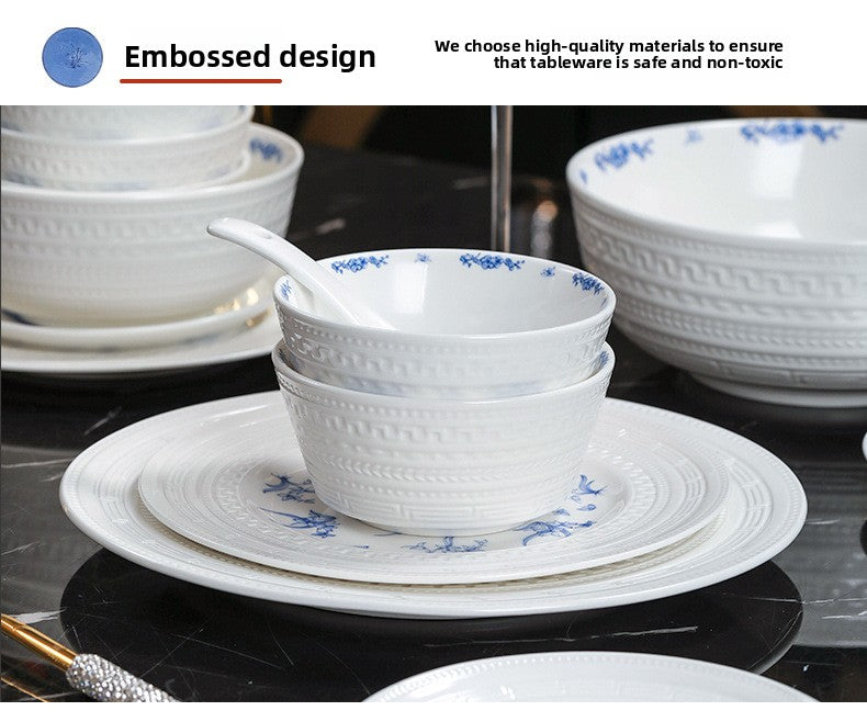 Taipei National Palace Museum Cultural and Creative Collaboration Ceramic Bowl and Plate Set Household Tableware Set Bowl and Plate Jingdezhen Bowl Set Housewarming