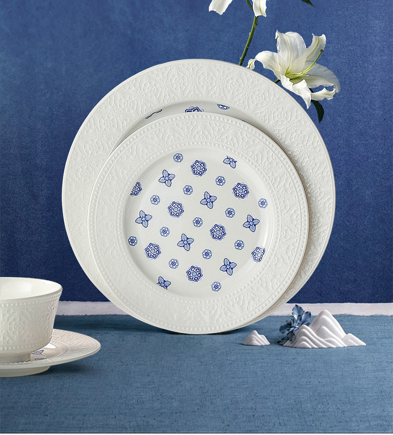 Dunhuang Cultural and Creative Tableware Set Custom Dinner Plate Pure White Relief Bowl Plate Chopsticks High-Value Ceramic Tableware Gift Set