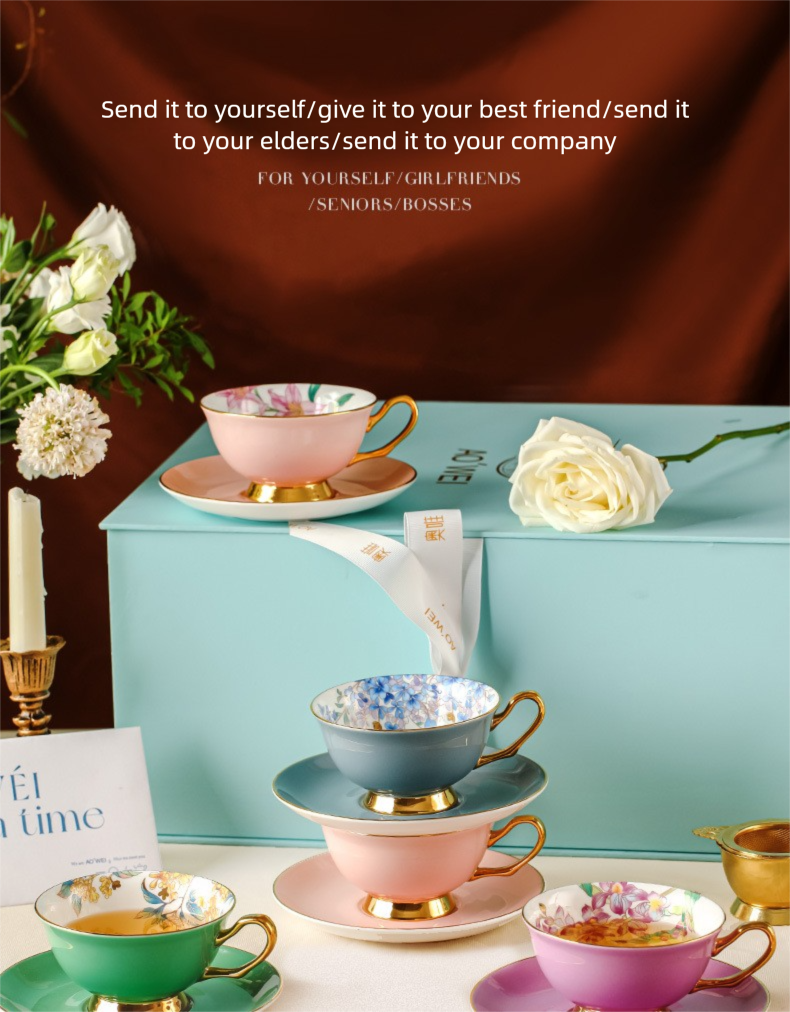 Jingdezhen Ceramic Custom Cup Saucer Teapot Teacup Afternoon Tea Set Housewarming Gift Coffee Cup Set Gift Box