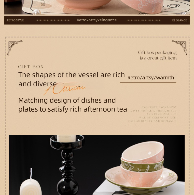 French Ceramic Tableware Set High-Value Bowl Plate Dish Single Person Dining Set Housewarming Gift Wedding Gift Souvenir