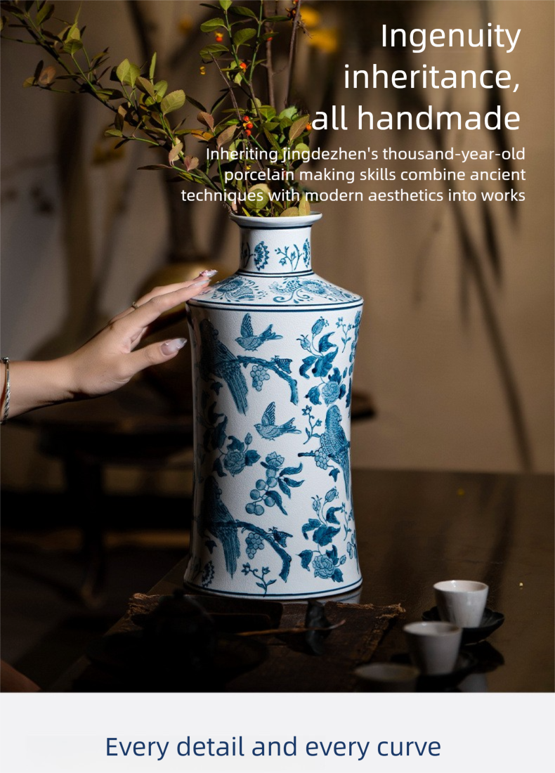 Large Ceramic Vase Manufacturer Light Luxury Blue and White Pastel Craft Porcelain Vase Customization Jingdezhen Decorative Ornament