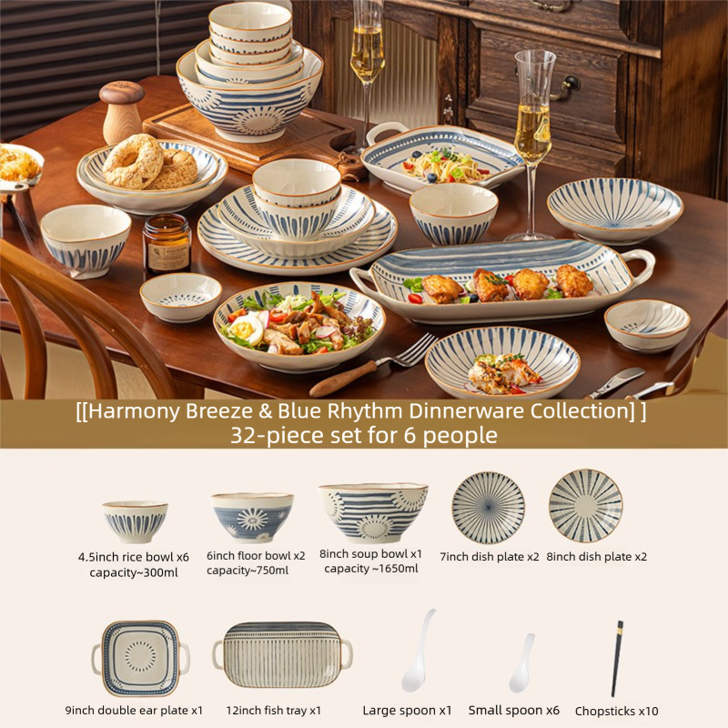 Minimalist Underglaze Ceramic Tableware Bowl and Plate Set Household Especially Beautiful Rice Bowl Deep Soup Plate Wholesale