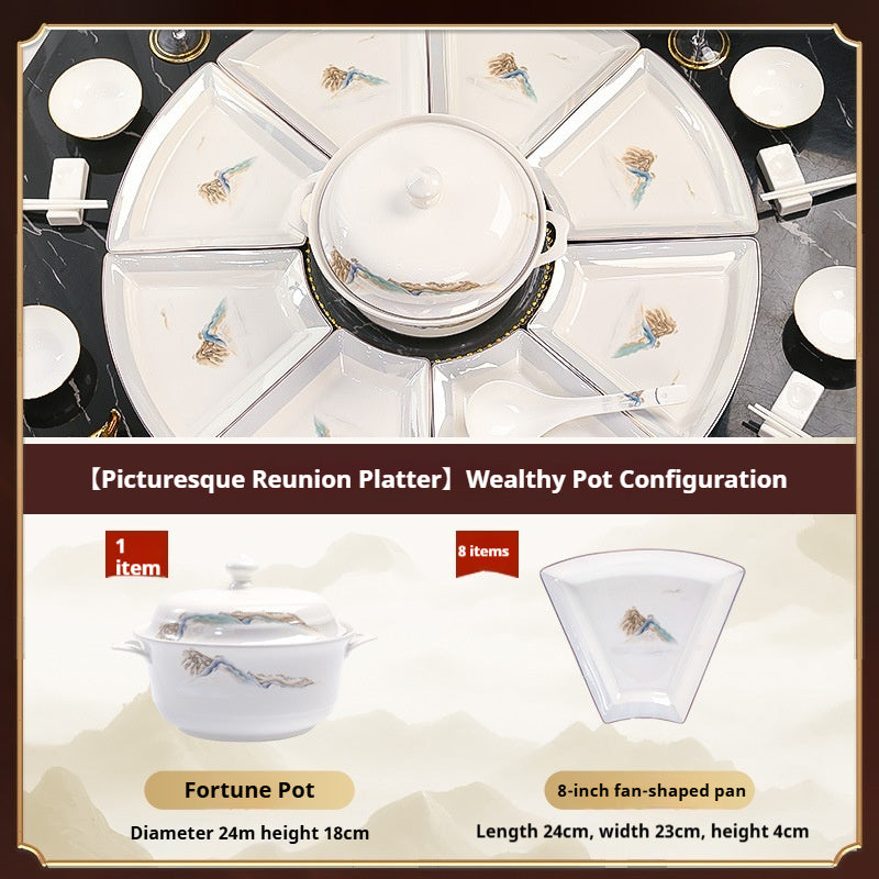 Jingdezhen Ceramic Custom New Year Reunion Platter Set Bowl Household Bowlware Tableware Set New Year's Eve Dinner Bowl Plate