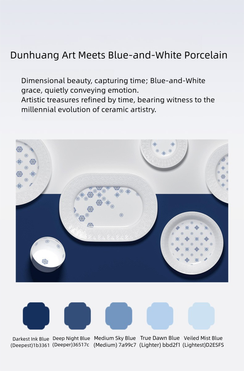 Dunhuang Cultural and Creative Tableware Set Custom Dinner Plate Pure White Relief Bowl Plate Chopsticks High-Value Ceramic Tableware Gift Set