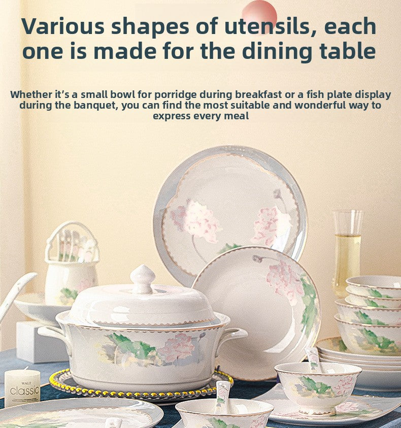 Jingdezhen Ceramic Tableware Set Bowl Household New Chinese Style Housewarming Gift Bowl Plate Dish Set Household