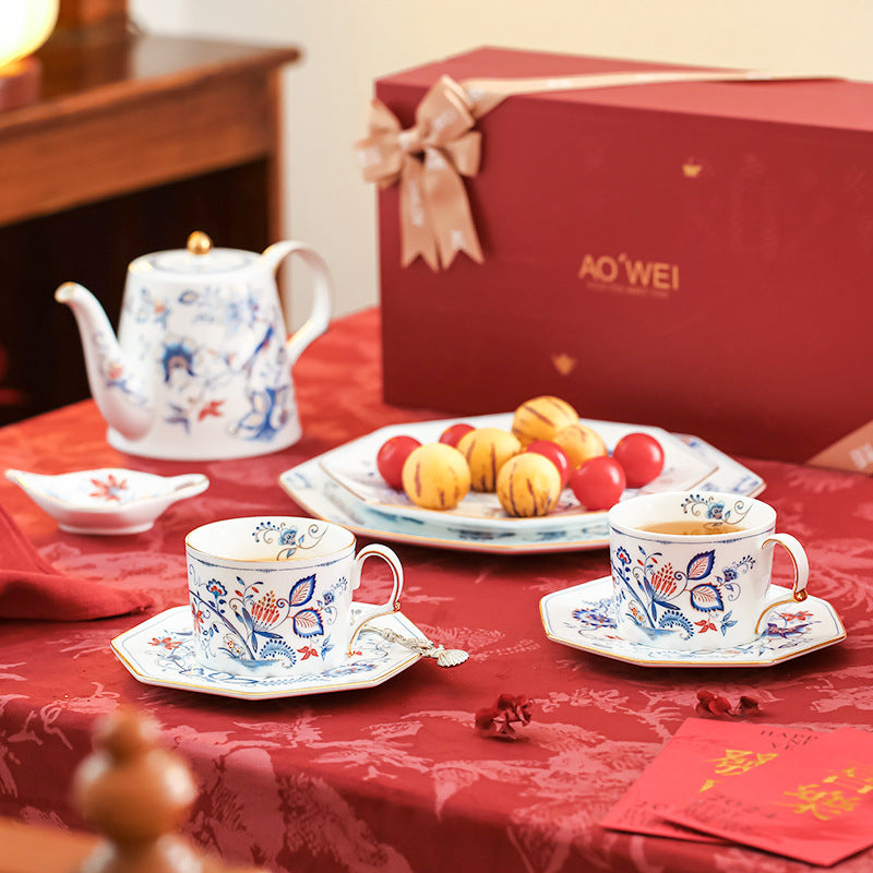 Jingdezhen Ceramic Custom Cup Saucer Teapot Teacup Afternoon Tea Set Housewarming Gift Coffee Cup Set Gift Box