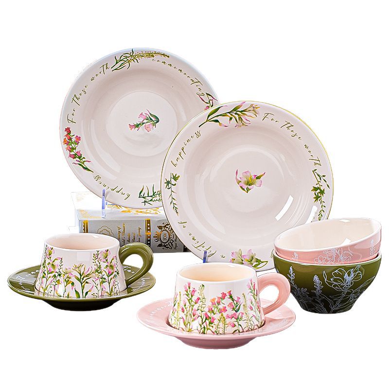 French Ceramic Tableware Set High-Value Bowl Plate Dish Single Person Dining Set Housewarming Gift Wedding Gift Souvenir