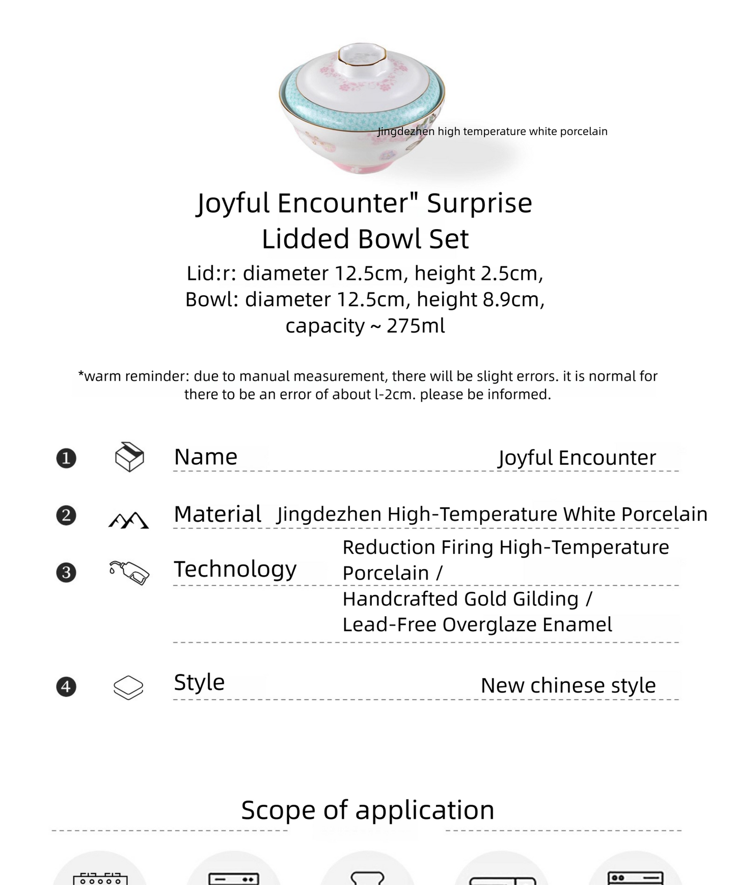 Aowei Afternoon Tea Tableware High White Porcelain Ceramic Covered Bowl Jingdezhen Covered Dim Sum Bowl Household Small Bowl Gift Box Set