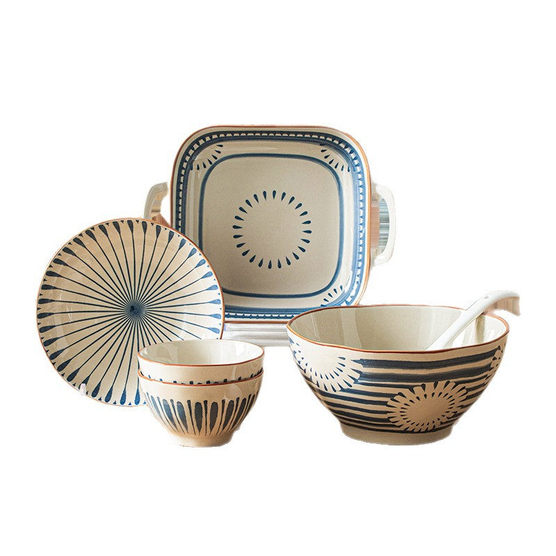 Minimalist Underglaze Ceramic Tableware Bowl and Plate Set Household Especially Beautiful Rice Bowl Deep Soup Plate Wholesale