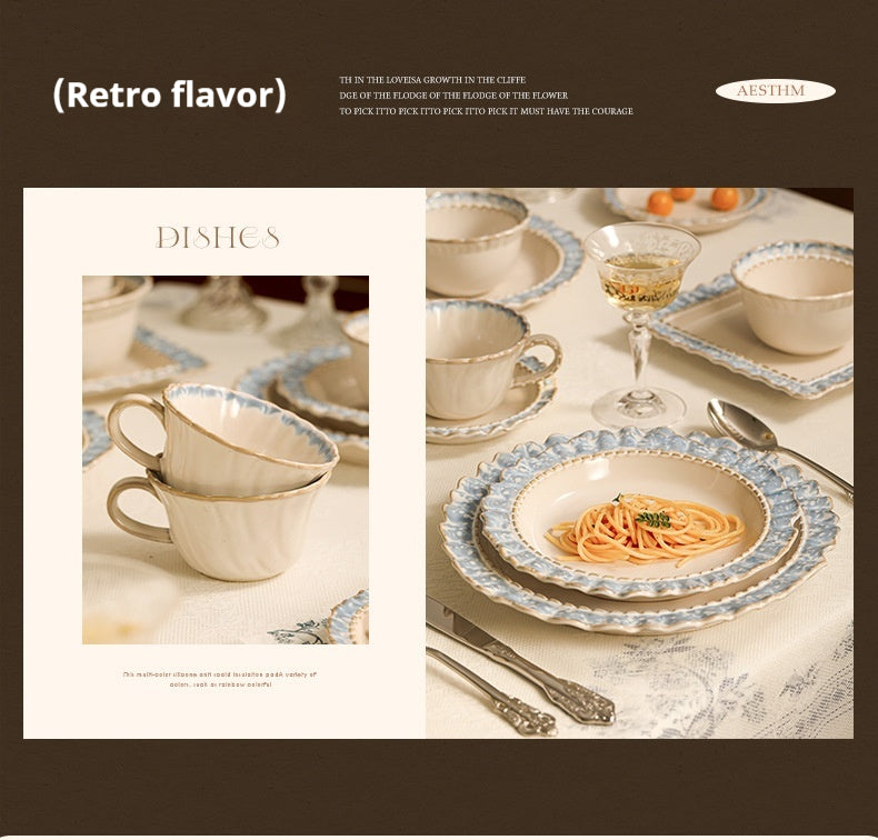 French Retro Ceramic Tableware Gift Set Bowls and Plates Home Luxury High-End Housewarming Bowls Plates Chopsticks Soup Bowls