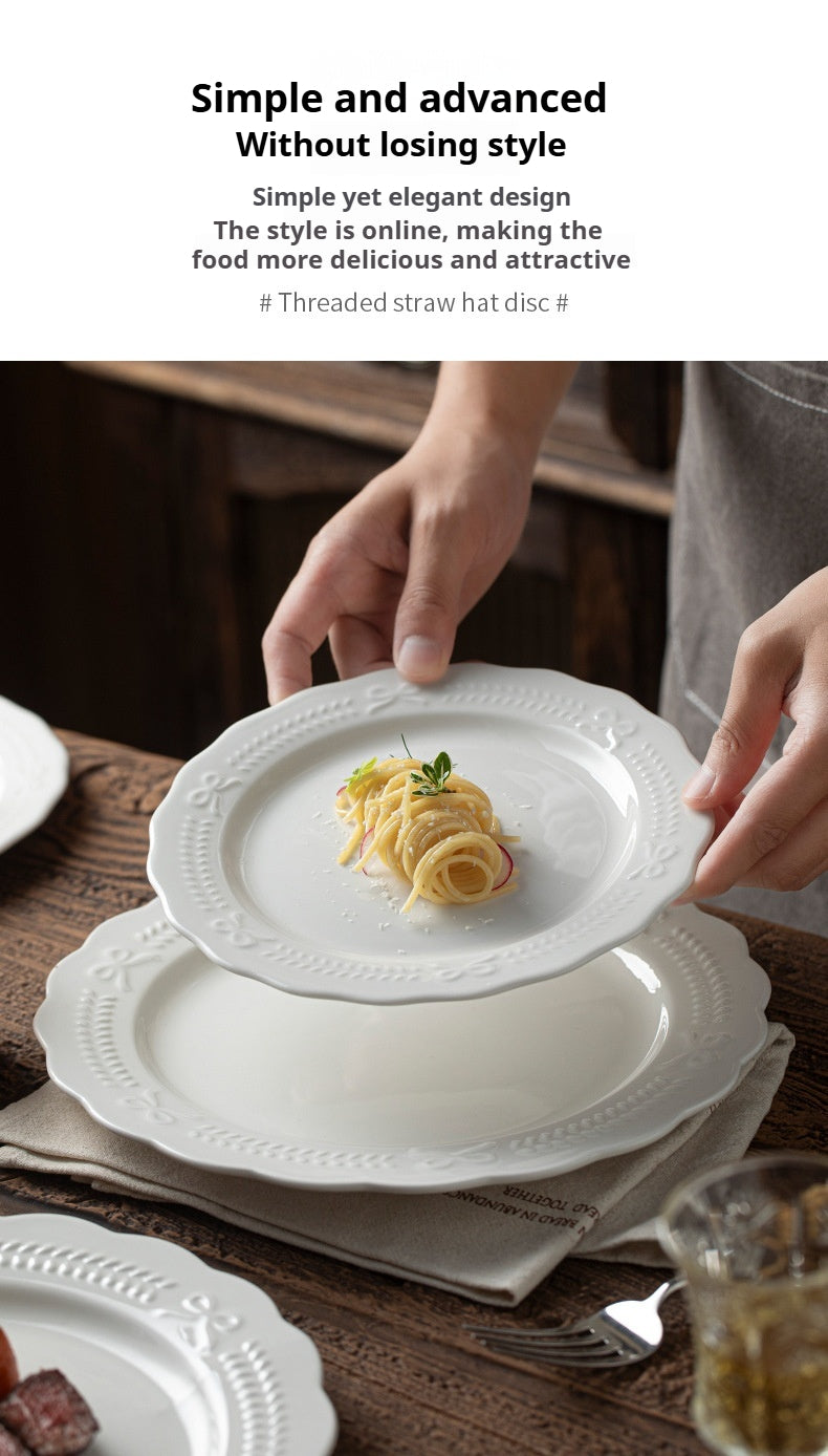 Embossed French Style Dinner Plate High-end Plate Household Dish Plate 2025 New Western Plate Ceramic Tableware Breakfast Plate