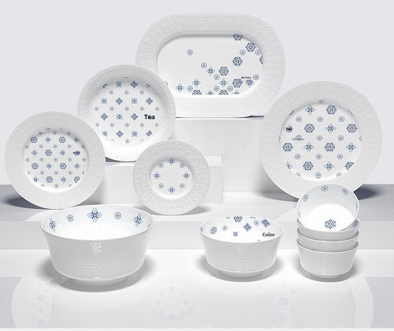 Dunhuang Cultural and Creative Tableware Set Custom Dinner Plate Pure White Relief Bowl Plate Chopsticks High-Value Ceramic Tableware Gift Set