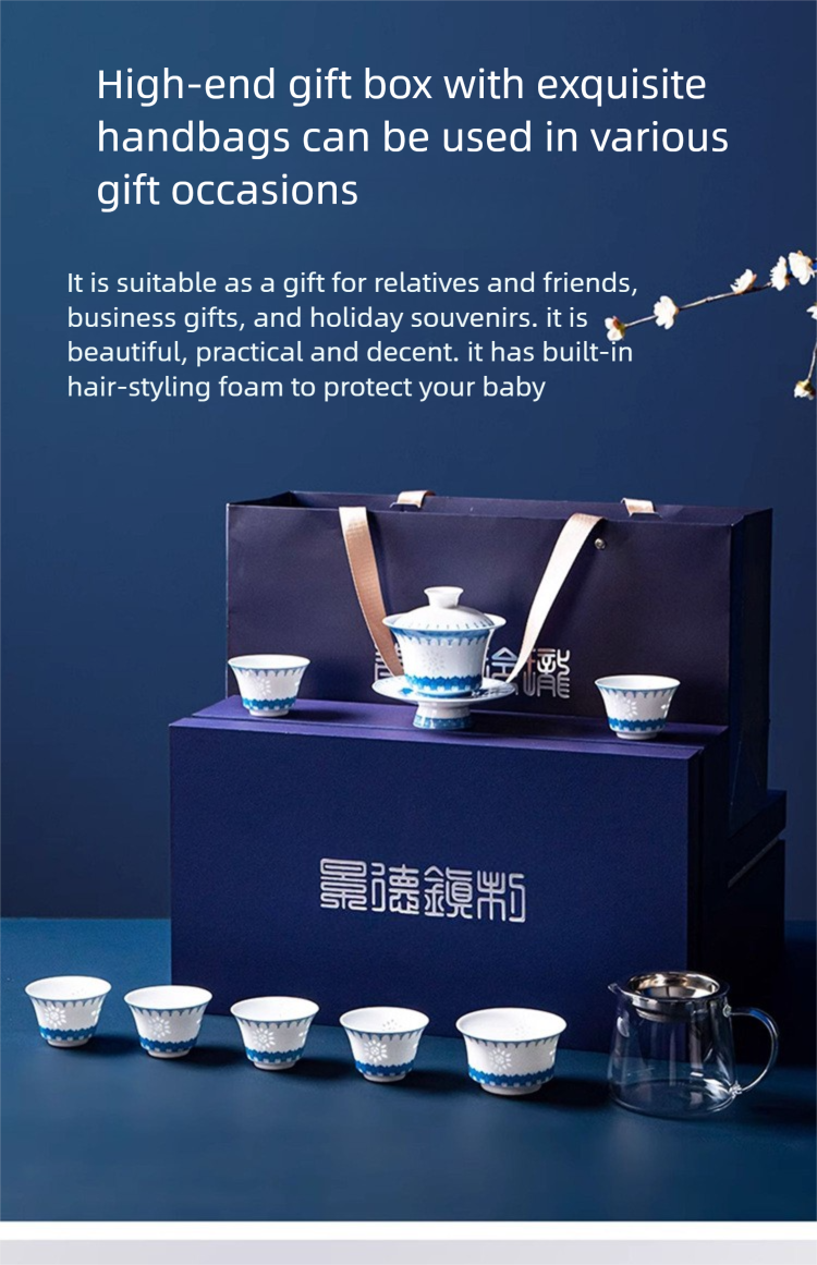 Jingdezhen Blue and White Tea Set Custom High-end Business Gift Gaiwan Teacup Set Housewarming Gift