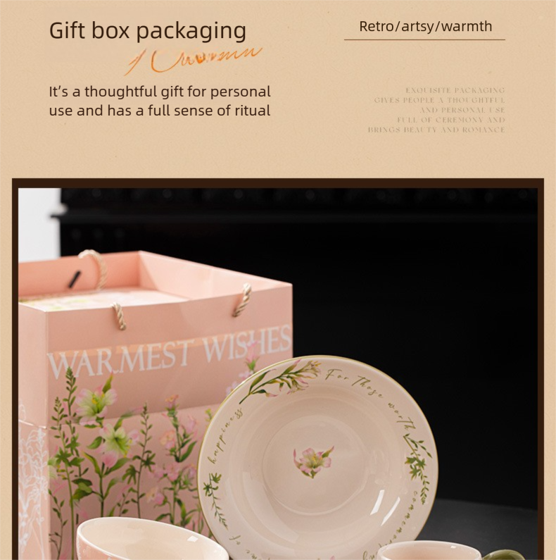 French Ceramic Tableware Set High-Value Bowl Plate Dish Single Person Dining Set Housewarming Gift Wedding Gift Souvenir