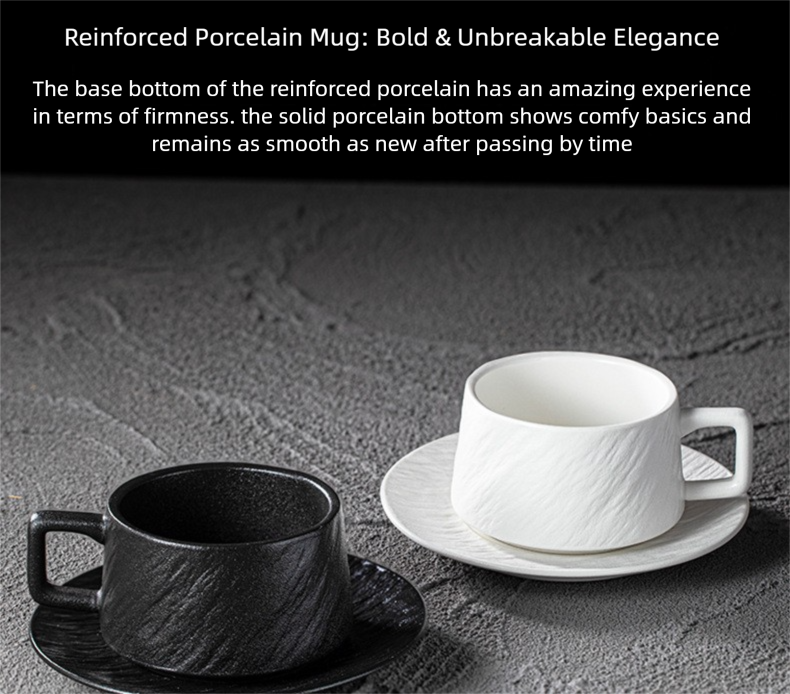 Nordic Black and White Ceramic Cup with Saucer Afternoon Tea Coffee Cup Latte Frosted Retro Stone Pattern Ceramic Cup Simple Tea Cup