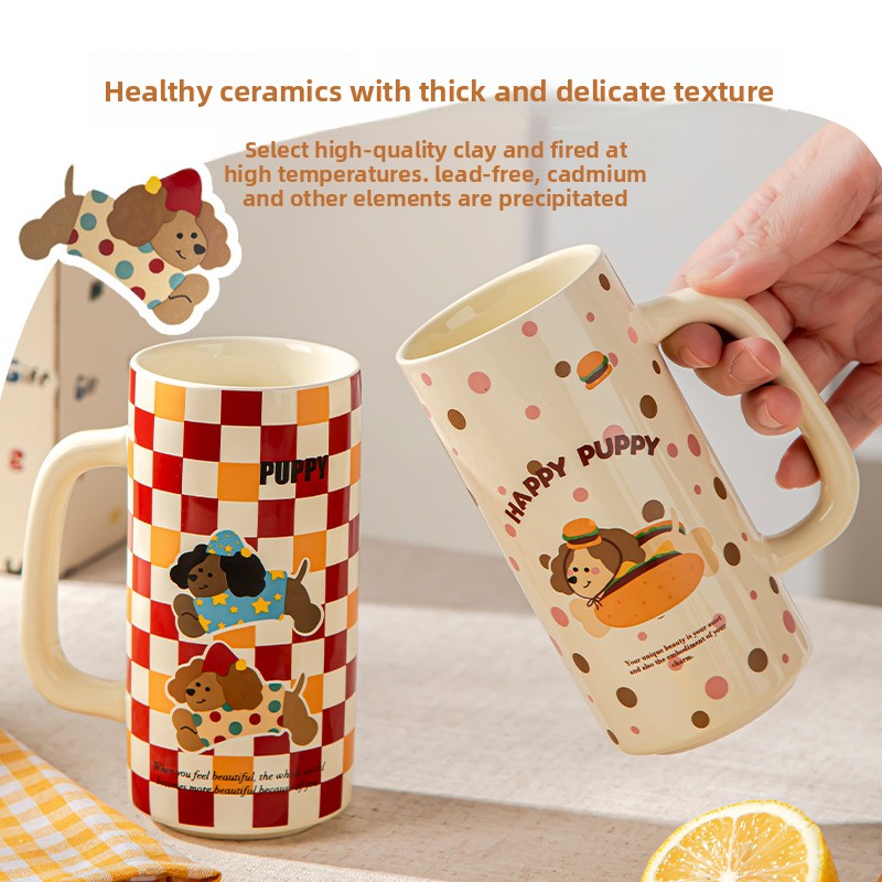 Cartoon Ceramic Underglaze Color Mug Customized for Girls High-Value Home Drinking Cup Large Capacity Birthday Gift