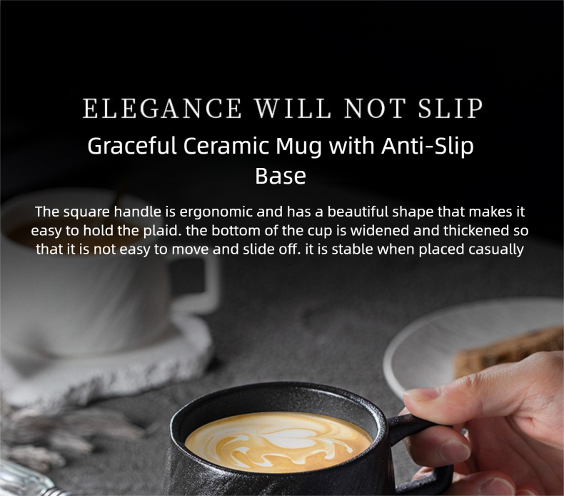 Nordic Black and White Ceramic Cup with Saucer Afternoon Tea Coffee Cup Latte Frosted Retro Stone Pattern Ceramic Cup Simple Tea Cup