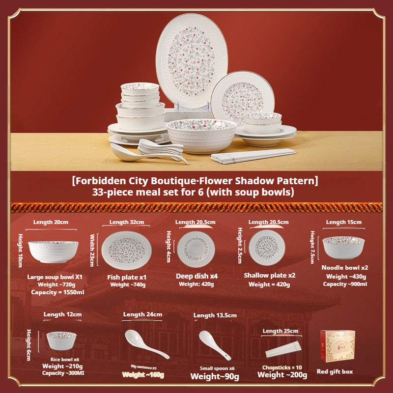 Taipei National Palace Museum Cultural and Creative Jingdezhen Ceramic Tableware Gift Set Custom Housewarming New Home Bowl and Plate Set for Home Use