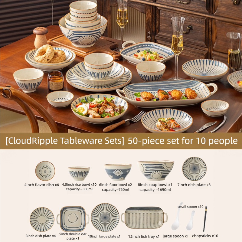 Minimalist Underglaze Ceramic Tableware Bowl and Plate Set Household Especially Beautiful Rice Bowl Deep Soup Plate Wholesale
