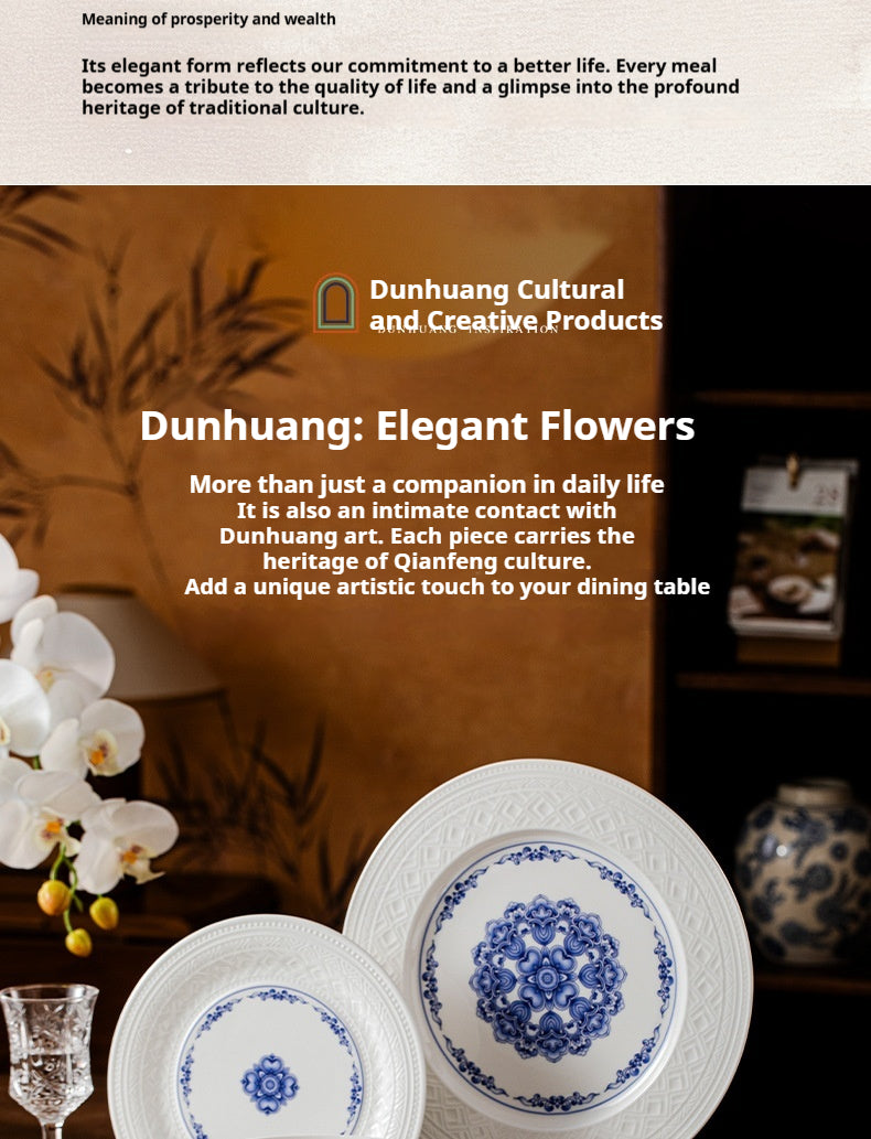 Dunhuang Cultural and Creative Jingdezhen Bone China Tableware Gift Set Custom Underglaze Color Bowl and Plate Set for Home Housewarming Gift