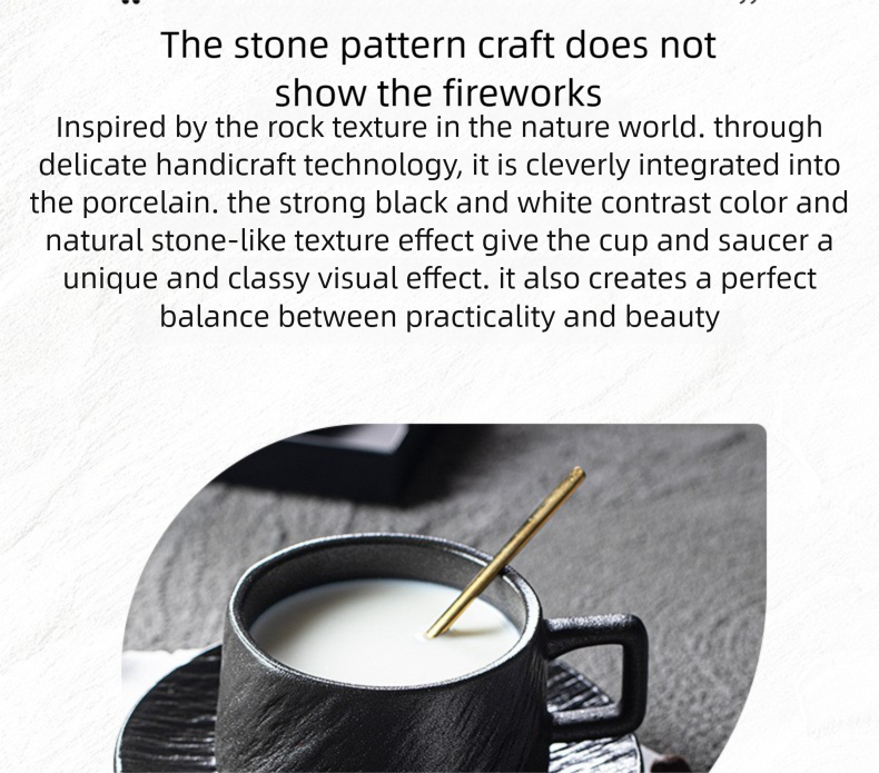 Nordic Black and White Ceramic Cup with Saucer Afternoon Tea Coffee Cup Latte Frosted Retro Stone Pattern Ceramic Cup Simple Tea Cup
