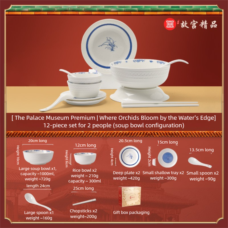 Taipei National Palace Museum Cultural and Creative Collaboration Ceramic Bowl and Plate Set Household Tableware Set Bowl and Plate Jingdezhen Bowl Set Housewarming
