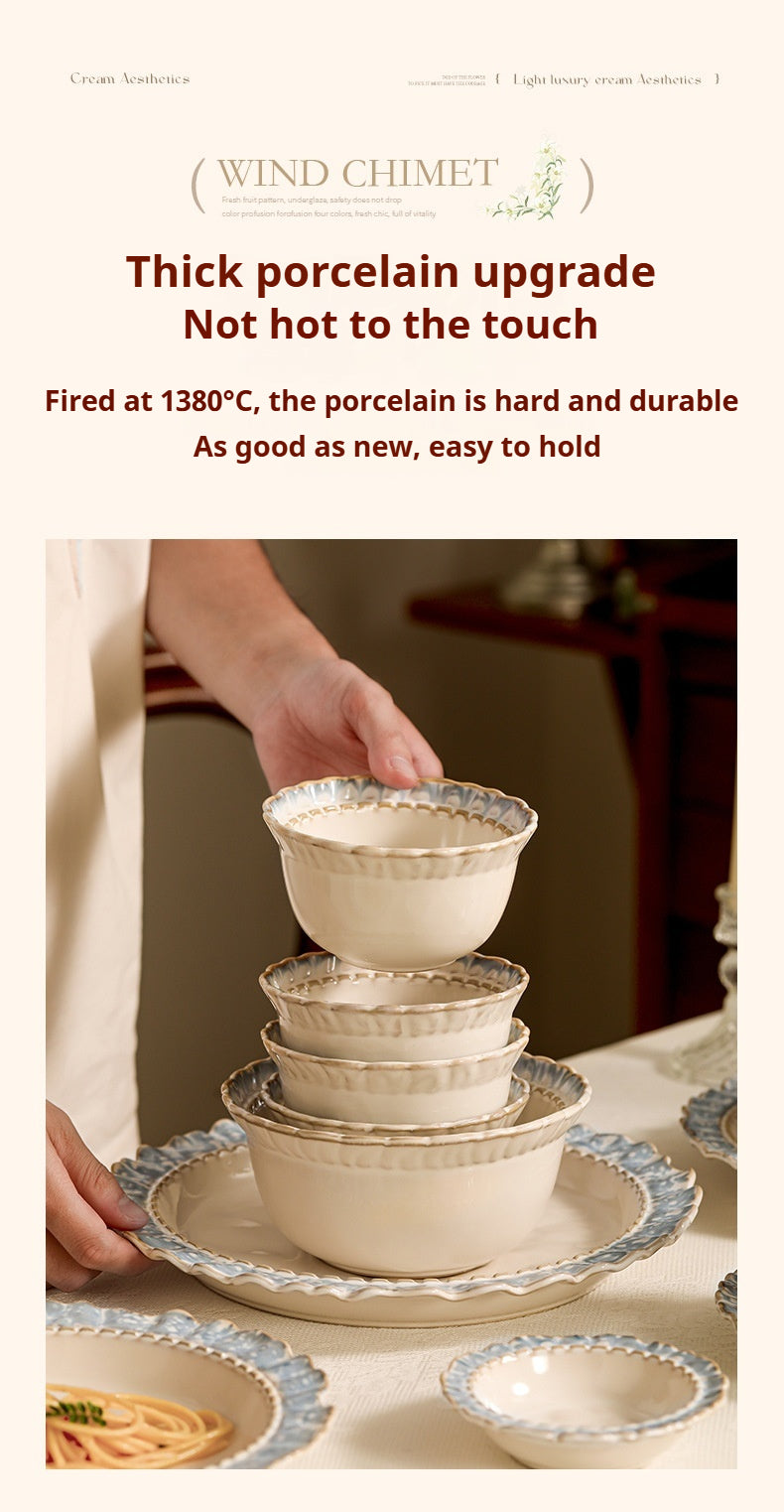 French Retro Ceramic Tableware Gift Set Bowls and Plates Home Luxury High-End Housewarming Bowls Plates Chopsticks Soup Bowls