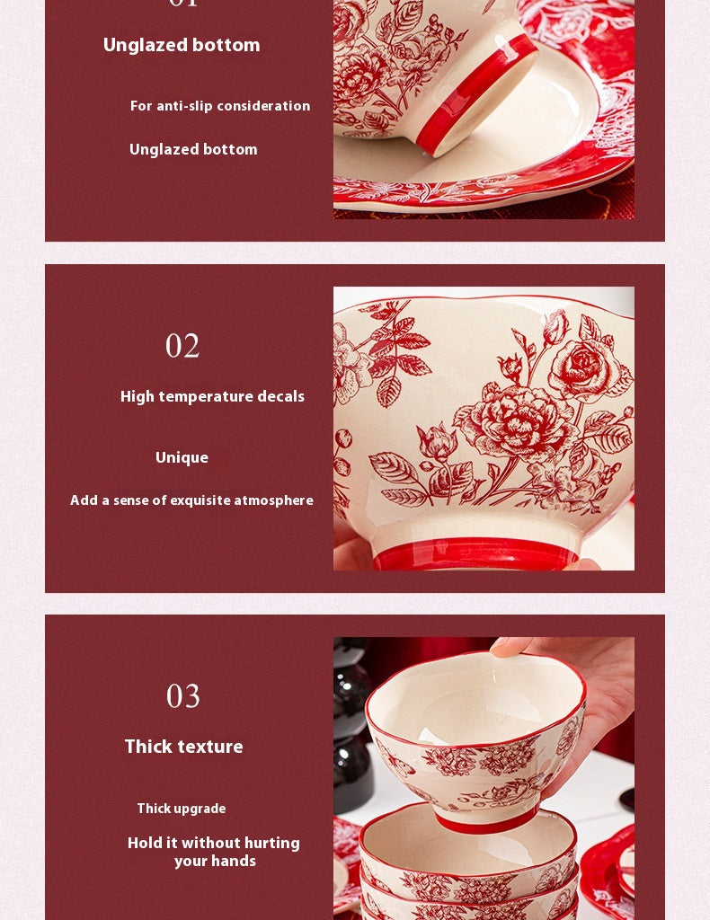 High-end Bowl and Plate Tableware Ceramic Wedding Gift for Bride Red Bowl Plate Chopstick Set Housewarming New Home Wedding Gift Box