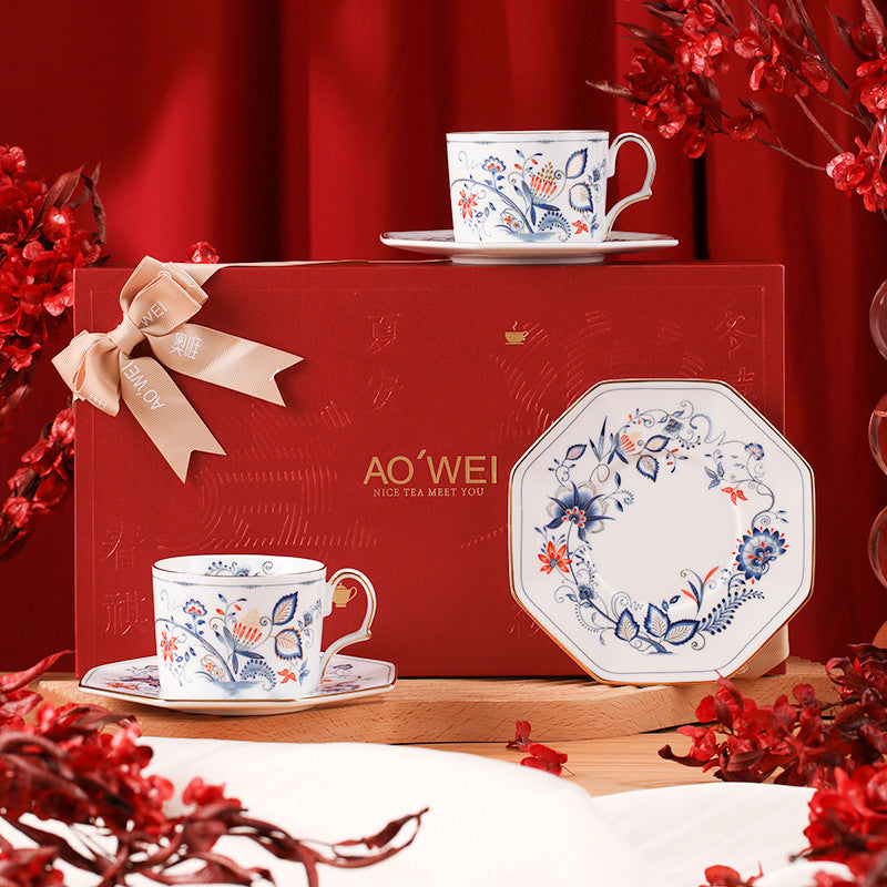 Jingdezhen High White Porcelain Coffee Cup and Saucer Custom Set Gift Box Afternoon Tea Set High Aesthetic Gift