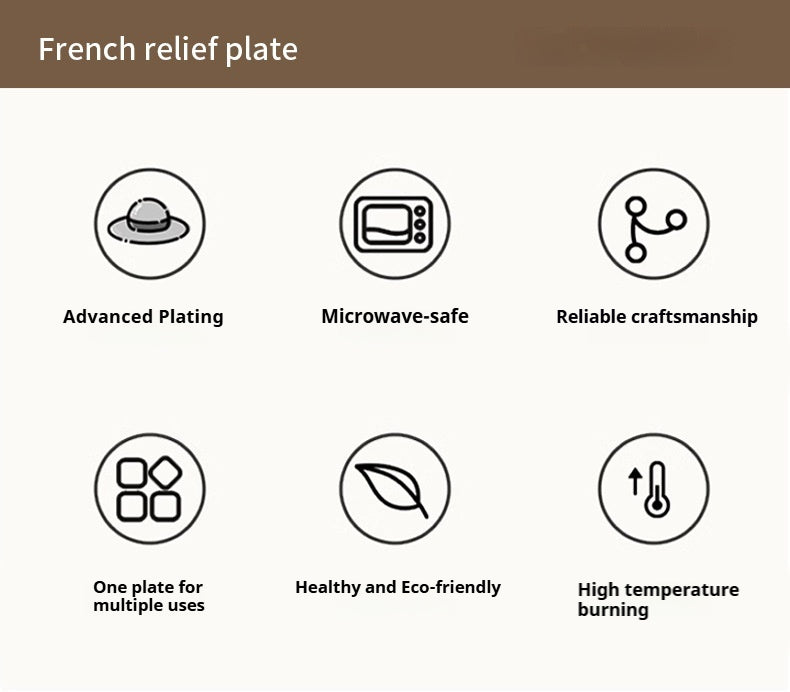 Embossed French Style Dinner Plate High-end Plate Household Dish Plate 2025 New Western Plate Ceramic Tableware Breakfast Plate